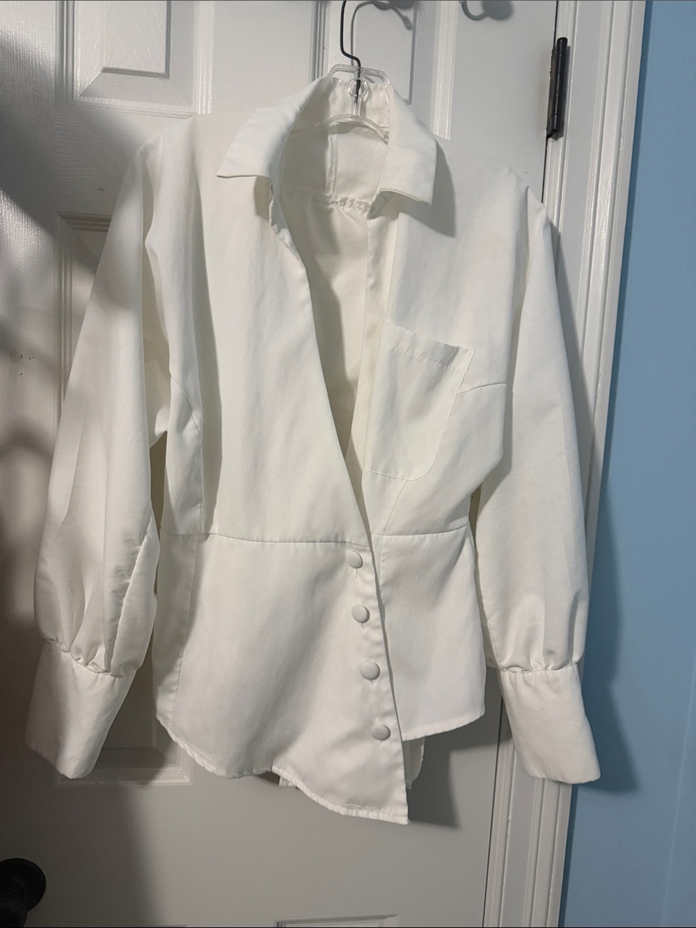 White Button-Front Blouse with Structured Waist
